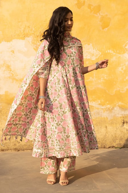 ASRUMO Gardenia Handblock Print Anarkali Set 