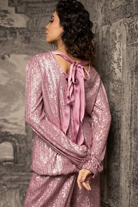 Shop Sonam Parmar Jhawar Pink Soft Embroidered Round Top And Jogger Set at Aza Fashions Shop_Sonam Parmar Jhawar_Pink Soft Embroidered Round Top And Jogger Set_at_Aza_Fashions