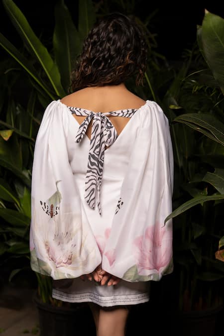 Sonam Parmar Jhawar Floral Printed V Neck Flounce Sleeve Dress 