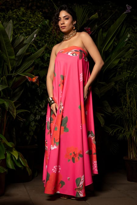 Shop Sonam Parmar Jhawar Pink Lucrose Printed Floral Straight Tube Maxi Dress at Aza Fashions Shop_Sonam Parmar Jhawar_Pink Lucrose Printed Floral Straight Tube Maxi Dress_at_Aza_Fashions