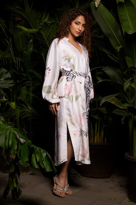 Sonam Parmar Jhawar Floral Print Midi Dress With Belt 