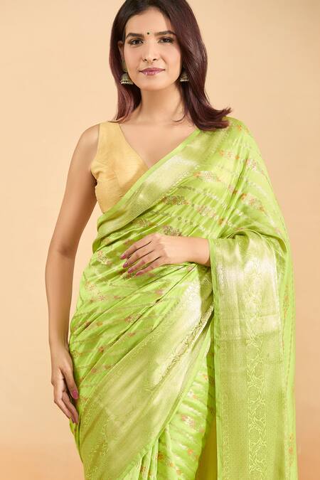 Samyukta Singhania Green Silk Embroidery Woven Floral Saree With Blouse Online at Aza Fashions Samyukta Singhania_Green Silk Embroidery Woven Floral Saree With Blouse _Online_at_Aza_Fashions