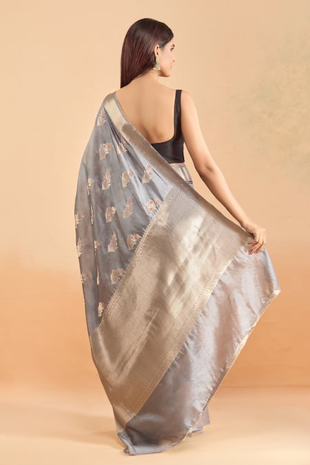 Samyukta Singhania Woven Floral Motif Grey Saree With Blouse 