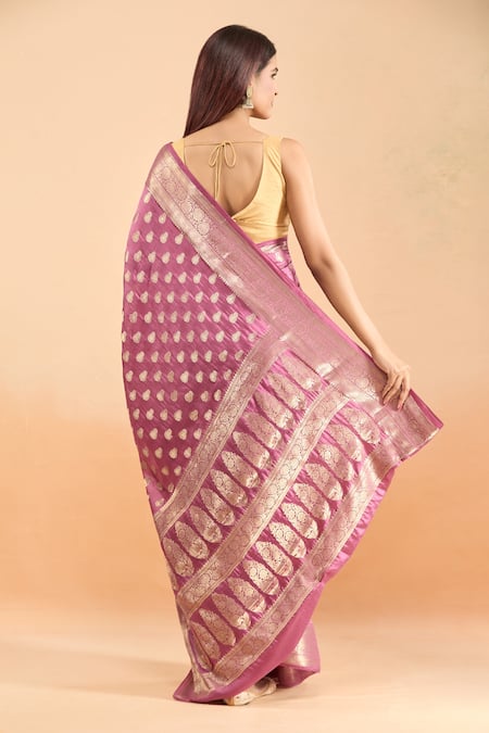 Samyukta Singhania Woven Butta Pink Saree With Running Blouse