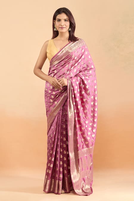 Samyukta Singhania Pink Silk Embroidery Woven Butta Saree With Running Blouse Online at Aza Fashions Samyukta Singhania_Pink Silk Embroidery Woven Butta Saree With Running Blouse _Online_at_Aza_Fashions