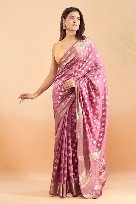 Buy Samyukta Singhania Pink Silk Embroidery Woven Butta Saree With Running Blouse Online at Aza Fashions Buy_Samyukta Singhania_Pink Silk Embroidery Woven Butta Saree With Running Blouse _Online_at_Aza_Fashions