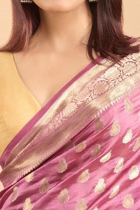 Shop Samyukta Singhania Pink Silk Embroidery Woven Butta Saree With Running Blouse Online at Aza Fashions Shop_Samyukta Singhania_Pink Silk Embroidery Woven Butta Saree With Running Blouse _Online_at_Aza_Fashions