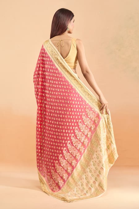Samyukta Singhania Floral Woven Butta Peach Saree With Blouse 