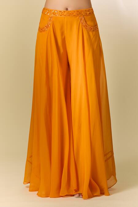 Samyukta Singhania Orange Viscose, Organza Cut Work, Sequins, Cutdana Embroidered Sharara Set at Aza Fashions Samyukta Singhania_Orange Viscose, Organza Cut Work, Sequins, Cutdana Embroidered Sharara Set_at_Aza_Fashions