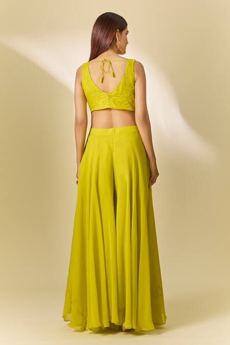 Shop Samyukta Singhania Green Viscose, Organza Cut Work, Sequins, Cutdana Embroidered Sharara Set at Aza Fashions Shop_Samyukta Singhania_Green Viscose, Organza Cut Work, Sequins, Cutdana Embroidered Sharara Set_at_Aza_Fashions