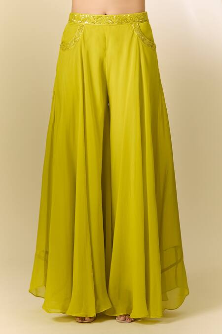 Shop Samyukta Singhania Green Viscose, Organza Cut Work, Sequins, Cutdana Embroidered Sharara Set Online at Aza Fashions Shop_Samyukta Singhania_Green Viscose, Organza Cut Work, Sequins, Cutdana Embroidered Sharara Set_Online_at_Aza_Fashions