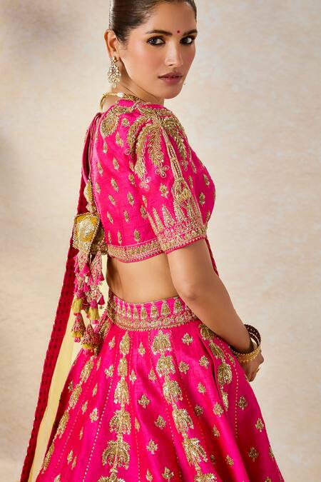 Buy_Masaba_Pink , Organza Embroidery, Cut Work Rose Falooda Bridal Lehenga Set 