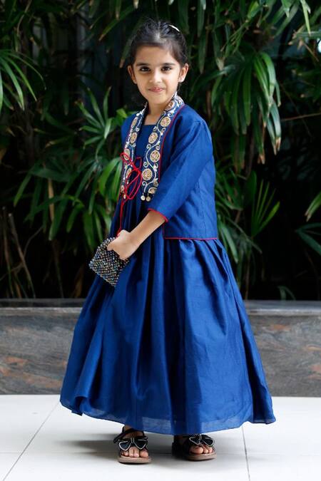 Snuggleme_Blue Chanderi Gota Patti, Sequins Embroidered Jacket And Gown _Online_at_Aza_Fashions