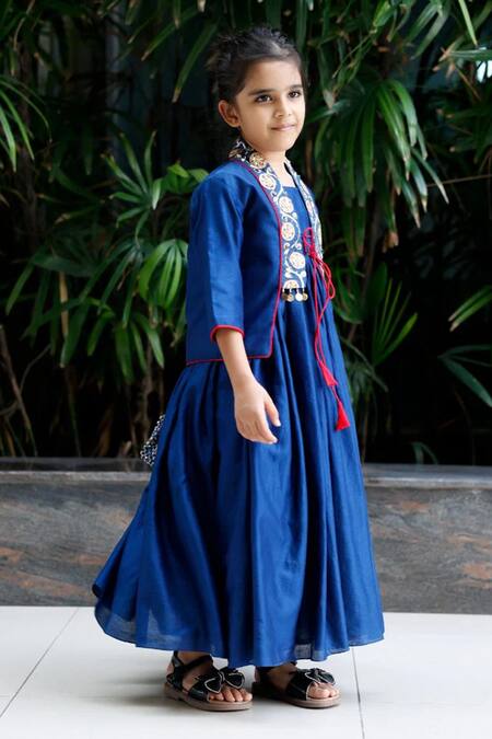 Buy_Snuggleme_Blue Chanderi Gota Patti, Sequins Embroidered Jacket And Gown _Online_at_Aza_Fashions
