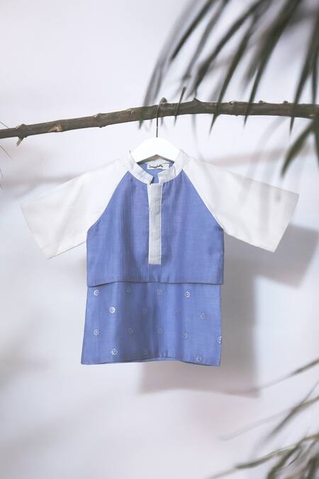 Snuggleme Blue Chanderi Sequins Embellished Layered Kurta Online at Aza Fashions Snuggleme_Blue Chanderi Sequins Embellished Layered Kurta _Online_at_Aza_Fashions