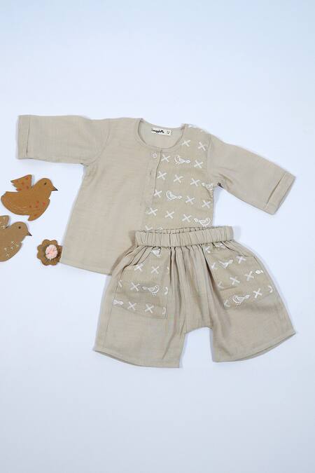 Snuggleme Beige Chanderi Embroidery Bird Kurta Set Online at Aza Fashions Snuggleme_Beige Chanderi Embroidery Bird Kurta Set _Online_at_Aza_Fashions