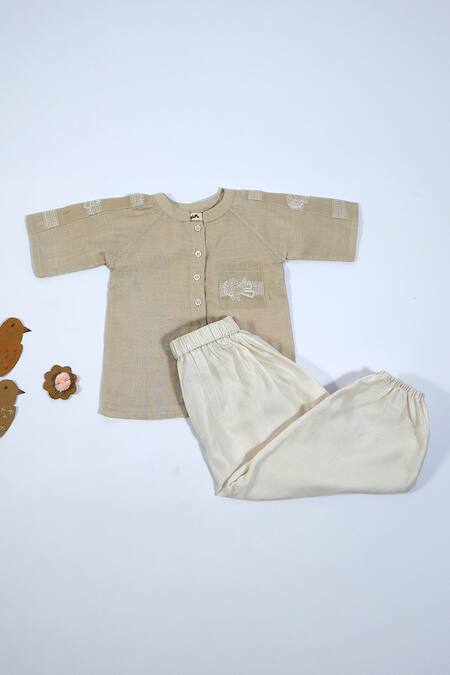 Buy Snuggleme Beige Chanderi Embroidery Cloud Up Short Kurta Set With Dhoti Pant Online at Aza Fashions Buy_Snuggleme_Beige Chanderi Embroidery Cloud Up Short Kurta Set With Dhoti Pant _Online_at_Aza_Fashions