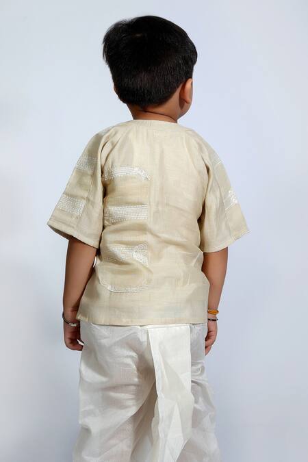 Shop Snuggleme Beige Chanderi Embroidery Cloud Up Short Kurta Set With Dhoti Pant Online at Aza Fashions Shop_Snuggleme_Beige Chanderi Embroidery Cloud Up Short Kurta Set With Dhoti Pant _Online_at_Aza_Fashions