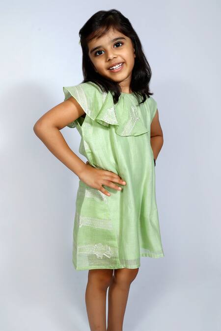 Snuggleme Green Chanderi Embroidery Singing Bird Dress Online at Aza Fashions Snuggleme_Green Chanderi Embroidery Singing Bird Dress _Online_at_Aza_Fashions