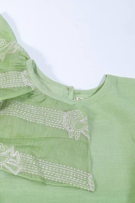 Buy Snuggleme Green Chanderi Embroidery Singing Bird Dress Online at Aza Fashions Buy_Snuggleme_Green Chanderi Embroidery Singing Bird Dress _Online_at_Aza_Fashions