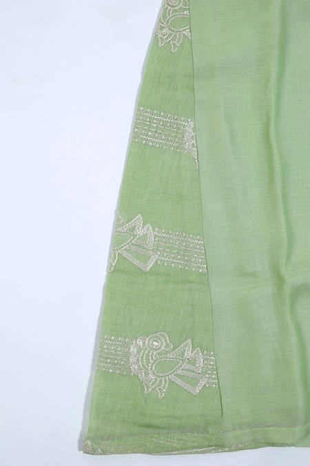 Shop Snuggleme Green Chanderi Embroidery Singing Bird Dress Online at Aza Fashions Shop_Snuggleme_Green Chanderi Embroidery Singing Bird Dress _Online_at_Aza_Fashions