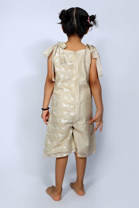 Shop Snuggleme Beige Chanderi Embroidery Feathered Friend Jumpsuit at Aza Fashions Shop_Snuggleme_Beige Chanderi Embroidery Feathered Friend Jumpsuit _at_Aza_Fashions