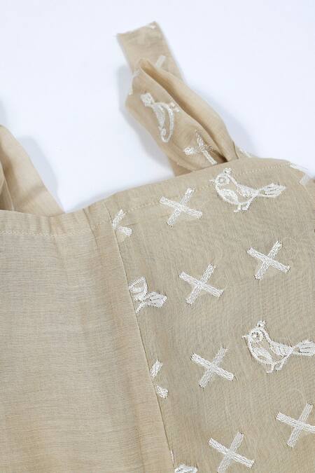 Snuggleme Beige Chanderi Embroidery Feathered Friend Jumpsuit Online at Aza Fashions Snuggleme_Beige Chanderi Embroidery Feathered Friend Jumpsuit _Online_at_Aza_Fashions