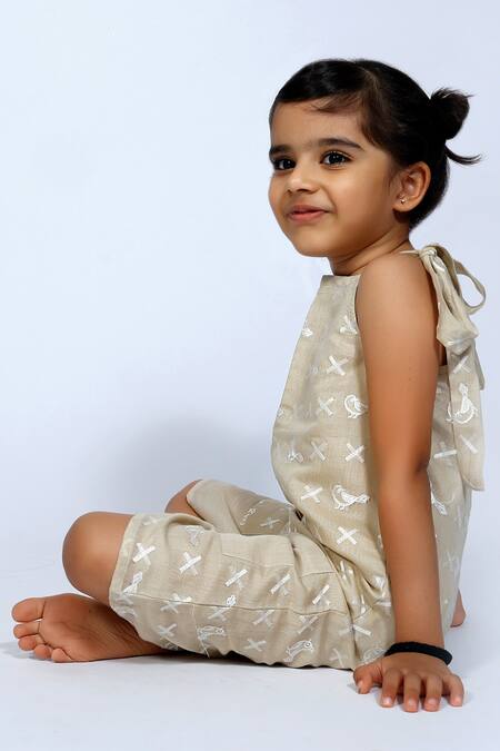 Shop Snuggleme Beige Chanderi Embroidery Feathered Friend Jumpsuit Online at Aza Fashions Shop_Snuggleme_Beige Chanderi Embroidery Feathered Friend Jumpsuit _Online_at_Aza_Fashions