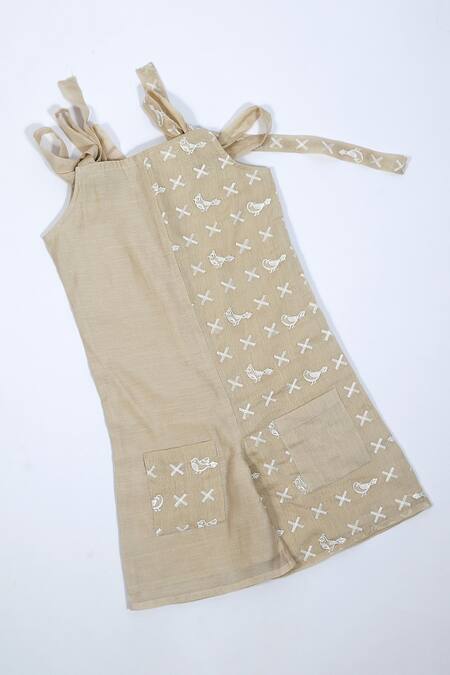 Snuggleme Beige Chanderi Embroidery Feathered Friend Jumpsuit at Aza Fashions Snuggleme_Beige Chanderi Embroidery Feathered Friend Jumpsuit _at_Aza_Fashions