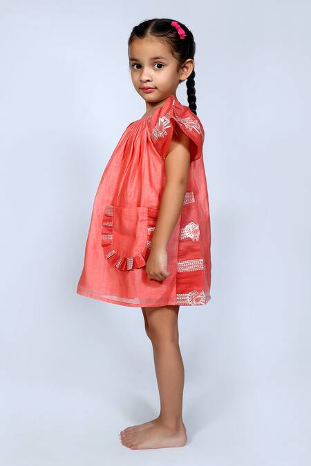 Snuggleme Red Chanderi Embroidery Sky High Bird Dress Online at Aza Fashions Snuggleme_Red Chanderi Embroidery Sky High Bird Dress _Online_at_Aza_Fashions
