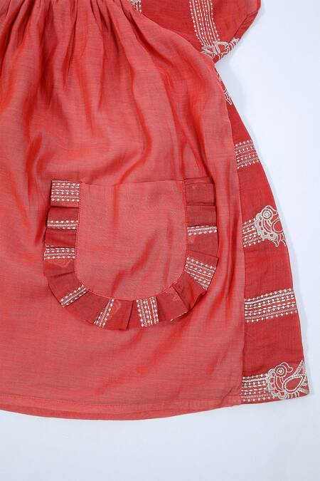 Buy Snuggleme Red Chanderi Embroidery Sky High Bird Dress Online at Aza Fashions Buy_Snuggleme_Red Chanderi Embroidery Sky High Bird Dress _Online_at_Aza_Fashions