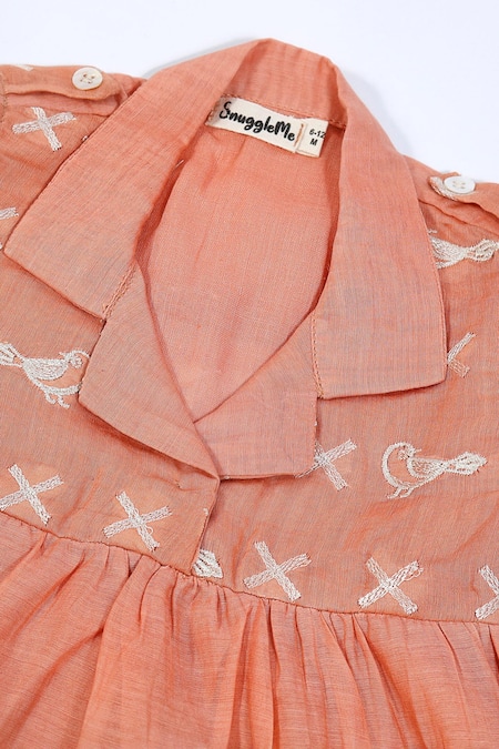 Snuggleme Peach Chanderi Embroidery Flown Bird Dress Online at Aza Fashions Snuggleme_Peach Chanderi Embroidery Flown Bird Dress _Online_at_Aza_Fashions