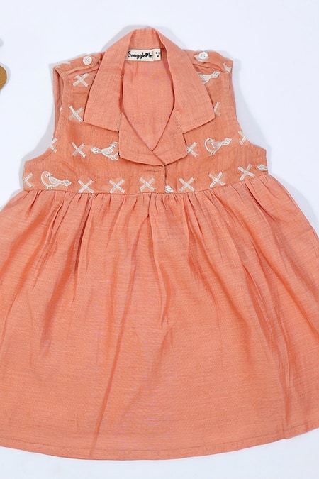 Buy Snuggleme Peach Chanderi Embroidery Flown Bird Dress Online at Aza Fashions Buy_Snuggleme_Peach Chanderi Embroidery Flown Bird Dress _Online_at_Aza_Fashions