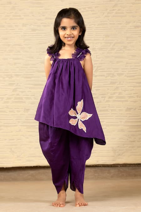 Shop Snuggleme Purple Chanderi Sequins, Embroidery Fleur Patch Work Kurta Set at Aza Fashions Shop_Snuggleme_Purple Chanderi Sequins, Embroidery Fleur Patch Work Kurta Set _at_Aza_Fashions