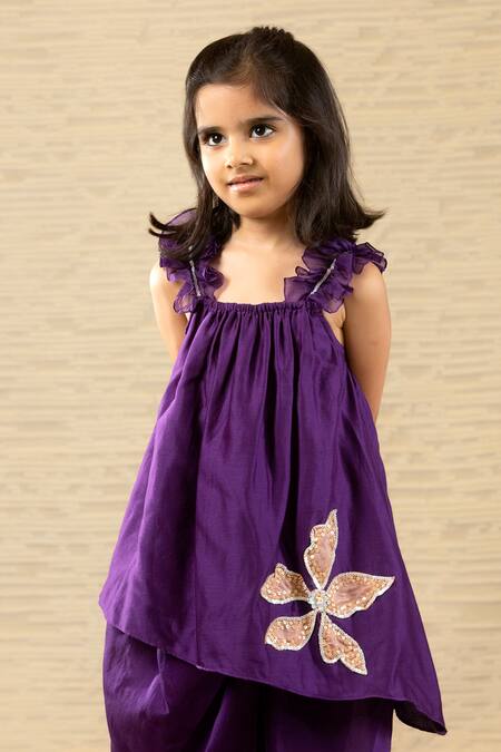 Snuggleme Purple Chanderi Sequins, Embroidery Fleur Patch Work Kurta Set at Aza Fashions Snuggleme_Purple Chanderi Sequins, Embroidery Fleur Patch Work Kurta Set _at_Aza_Fashions