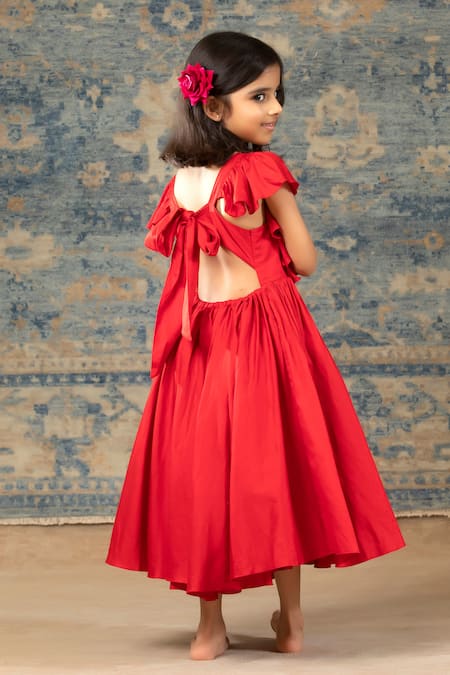 Shop Snuggleme Red Cotton Embroidery Crest Gown at Aza Fashions Shop_Snuggleme_Red Cotton Embroidery Crest Gown _at_Aza_Fashions