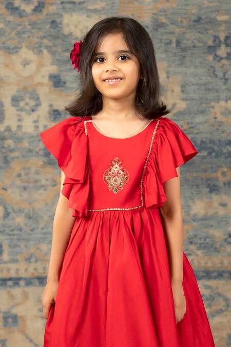 Snuggleme Red Cotton Embroidery Crest Gown Online at Aza Fashions Snuggleme_Red Cotton Embroidery Crest Gown _Online_at_Aza_Fashions