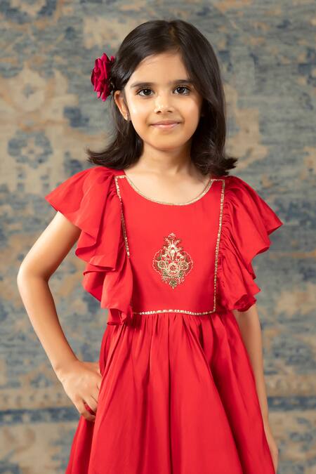 Buy Snuggleme Red Cotton Embroidery Crest Gown Online at Aza Fashions Buy_Snuggleme_Red Cotton Embroidery Crest Gown _Online_at_Aza_Fashions