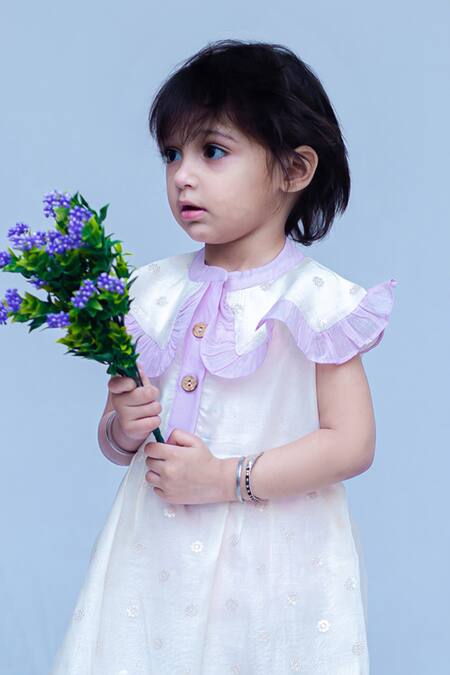 Snuggleme_Off White Chanderi Sequins Bloom Motif Dress _Online_at_Aza_Fashions