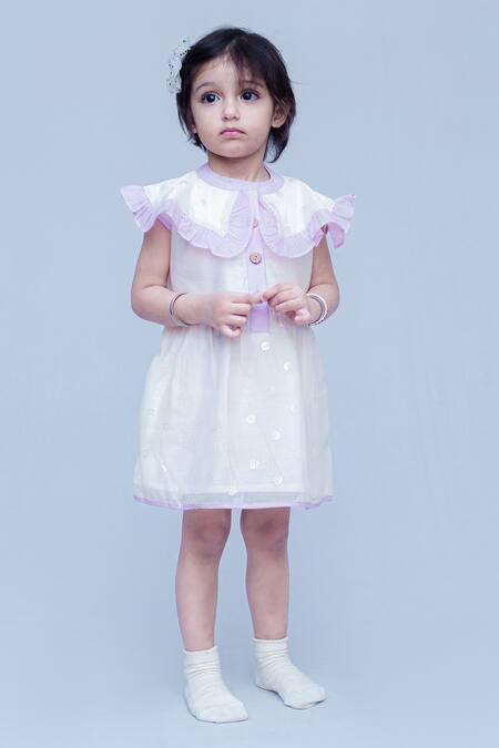 Shop_Snuggleme_Off White Chanderi Sequins Bloom Motif Dress _Online_at_Aza_Fashions