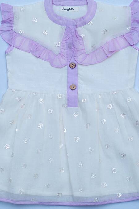 Snuggleme_Off White Chanderi Sequins Bloom Motif Dress _at_Aza_Fashions