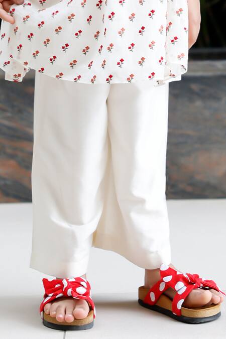 Snuggleme_White Chanderi, Cotton Embroidery Floral Thread Kurta And Palazzo Set _Online_at_Aza_Fashions