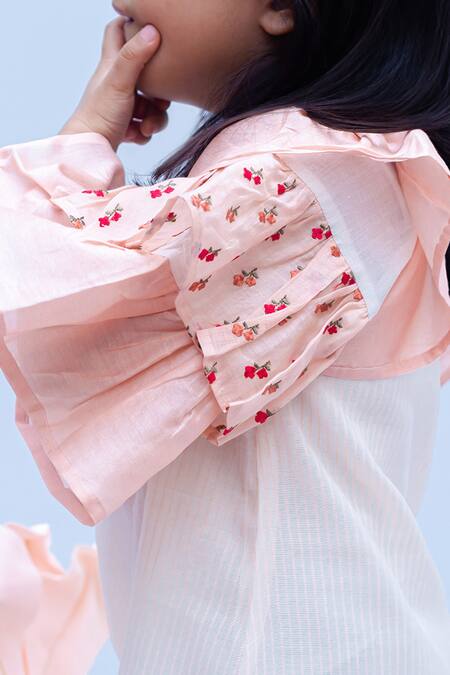 Snuggleme_Off White Chanderi Embroidery Layered Frilled Sleeve Dress _Online_at_Aza_Fashions