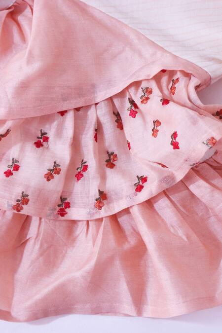 Shop_Snuggleme_Off White Chanderi Embroidery Layered Frilled Sleeve Dress _Online_at_Aza_Fashions