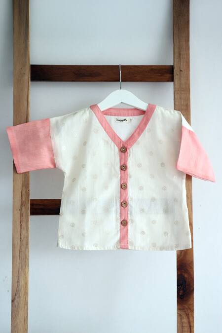 Buy_Snuggleme_Off White Chanderi Drop Shoulder V Neck Shirt _Online_at_Aza_Fashions