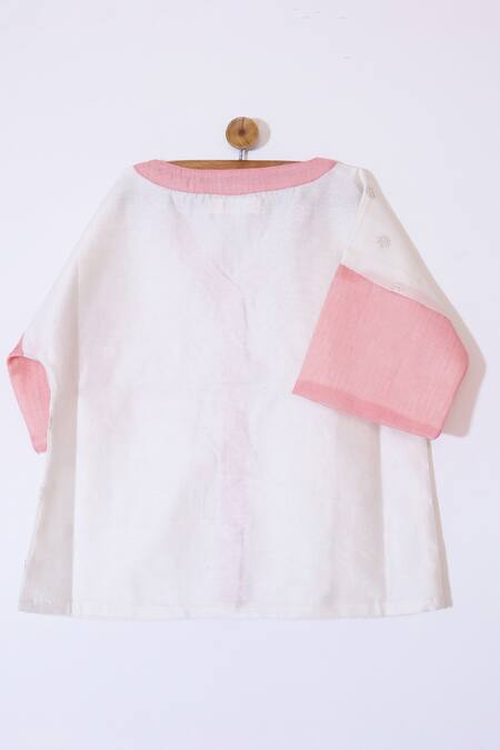 Shop_Snuggleme_Off White Chanderi Drop Shoulder V Neck Shirt _Online_at_Aza_Fashions