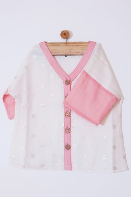 Snuggleme_Off White Chanderi Drop Shoulder V Neck Shirt _at_Aza_Fashions