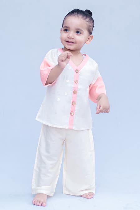 Buy_Snuggleme_Off White Chanderi Drop Shoulder V Neck Shirt 