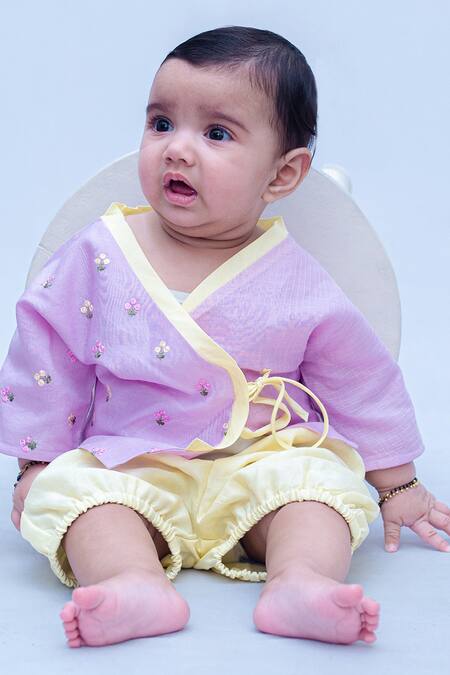 Buy_Snuggleme_Purple Chanderi Embroidery Floral Thread Angarkha Set _Online_at_Aza_Fashions