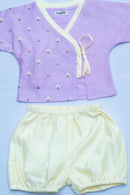 Shop_Snuggleme_Purple Chanderi Embroidery Floral Thread Angarkha Set _Online_at_Aza_Fashions